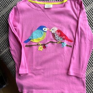 Mini Boden- girls size 9-10 3/4 sleeve length-shirt w/ birds appliqué.